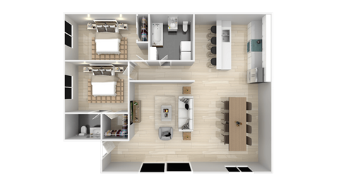Floor plan for 2 beds, 1.5 baths, 1017 sqft